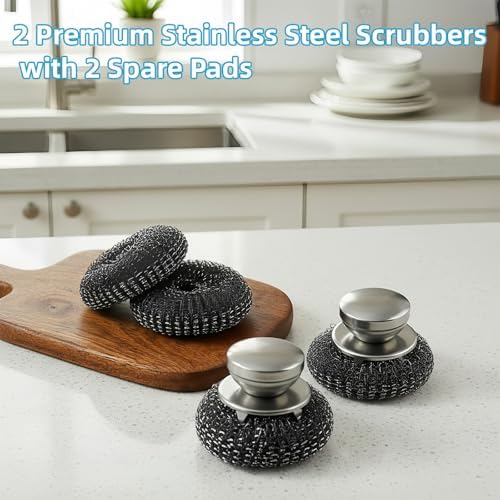 2 Pack Stainless Steel Scrubber Set, Durable & Convenient Stainless Steel - Image 2