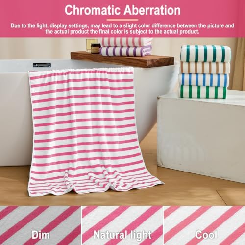 JML Microfiber Beach Towels Set of 6, Cabana Stripe Pink - Image 5