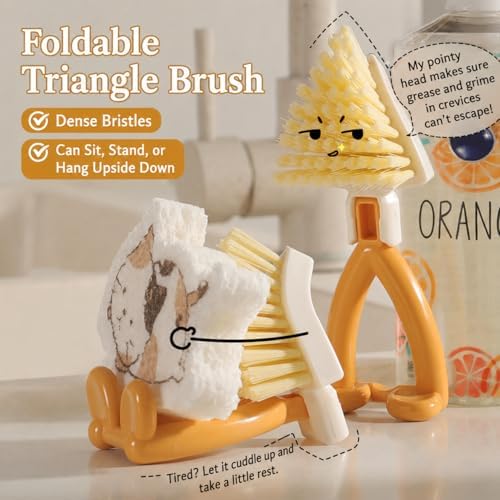 Foldable Triangle Cleaning Brush, 1 Pack Short Handle Crevice Scrub Brush - Image 2