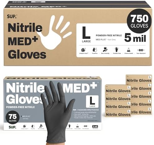 SUP Med Plus™ Nitrile Gloves, 5 Mil Powder-Free Disposable Black 75 | 750Ct by SUP