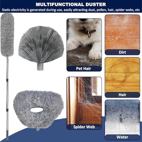 Tonmp 3 Pack 20+ Feet High Reach Grey Microfiber Feather Duster - Image 3