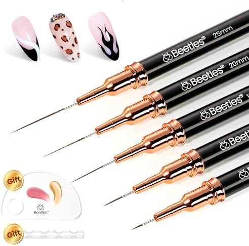Beetles Liner Brushes for Nails 5pcs, Metallic Nail Art Brushes Black by beetlesGelPolish