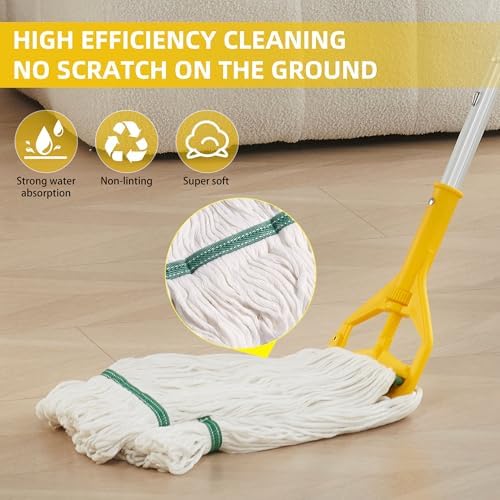 Commercial Industrial Mop with 59" Long Handle & 3 Replacement Mop Heads - Image 4