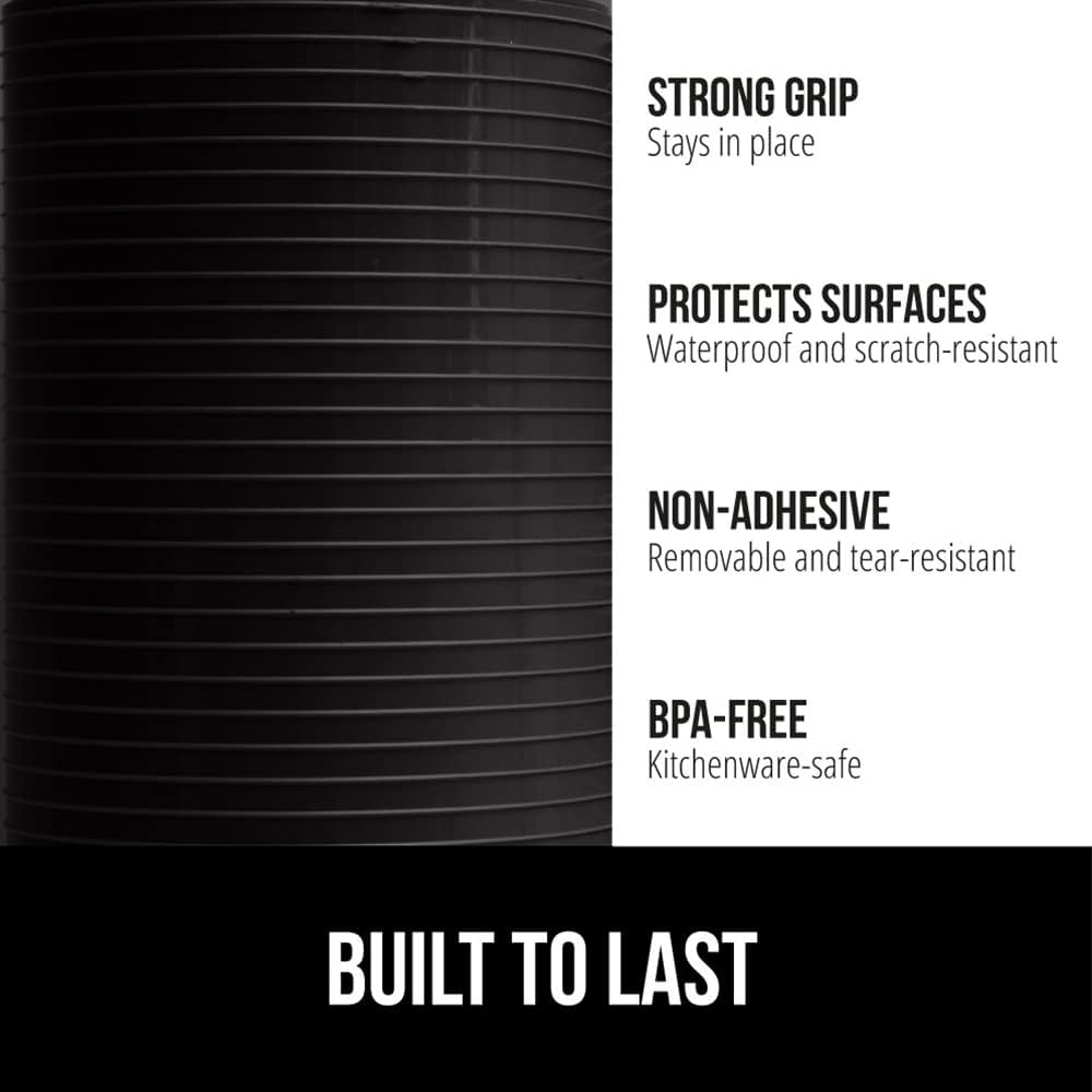 GORILLA GRIP DuraGuard Shelf Liner, Non-Adhesive Cabinet Liners for Kitchen Drawers, Shelves, Refrigerator, Pantry Storage, Bathroom Closet, Durable Waterproof BPA Free Ribbed Plastic, 12x10 Jet Black