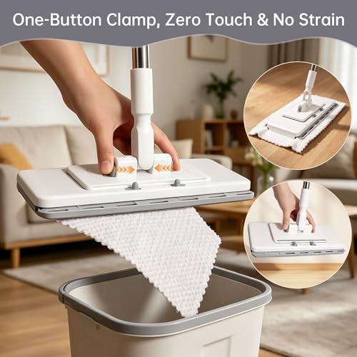 2‑in‑1 Snap Grip Mini Mop with 5 Reusable Cloths, Zero Touch No Wash Lazy Mop - Image 4