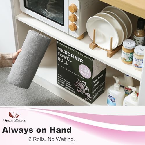 Jessy Home 2 Roll Reusable Paper Towels, 100 Sheets Tear Away Microfiber - Image 4