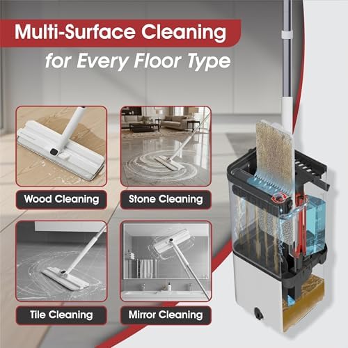Self Cleaning No Dirt Flat Extendable Mop & Transparent Bucket System, Dual - Image 6