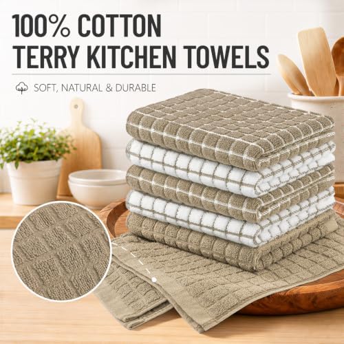 Homaxy 100% Cotton Premium Terry Check Kitchen Towels 3 Pack - Image 2