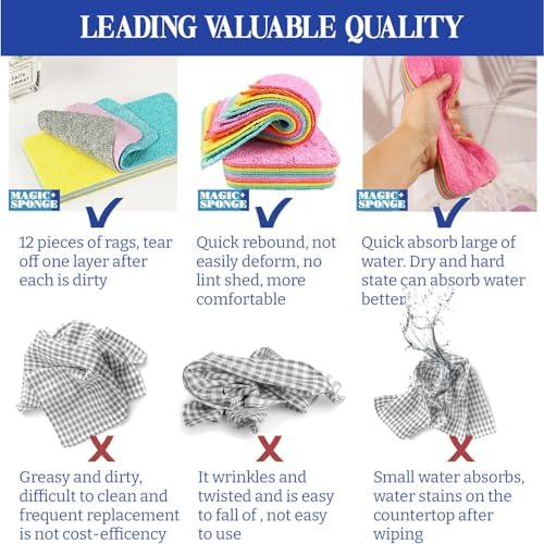 LEAVAQ Microfiber Sponge 4 Pack, Peelable 12-Layer Bathroom Cleaning Pads - Image 5