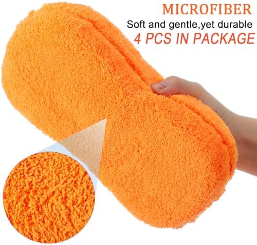 4 Pcs Large Microfiber Car Wash Sponges, 8.9 x 4.7 Inch - Image 2