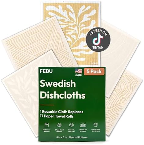 FEBU Swedish Dishcloths for Kitchen, 5 Pack by FEBU