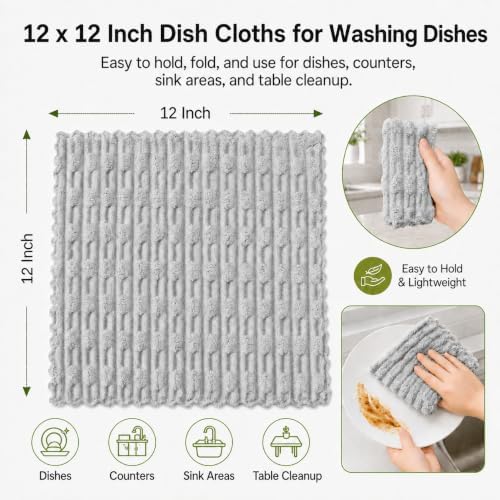 kimteny Microfiber Dish Cloths for Washing Dishes 12 Pack, Light Grey - Image 2
