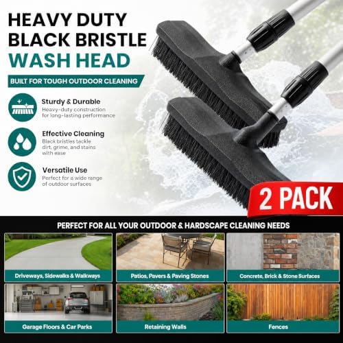 2PACK of Black Bristle 12.2" Cleaning Path Outdoor Water Push Floor Broom Black - Image 3