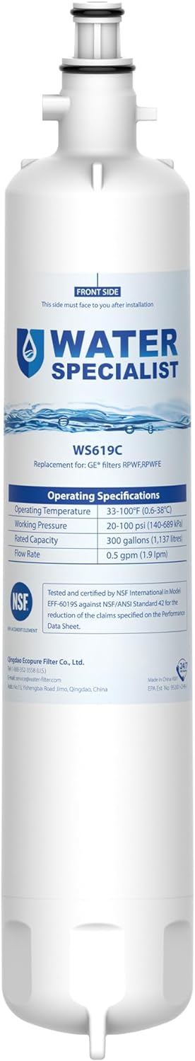 Waterspecialist WS619C Replacement for RPWFE®, RPWF (Built-in CHIP) Refrigerator Water Filter, Compatible with GYS22GMNES, GYE22HSKSS, PYE22PELDS, GFE26GMKES, GFE26GGHWW, GFE28GYNFS, PFE28KYNFS