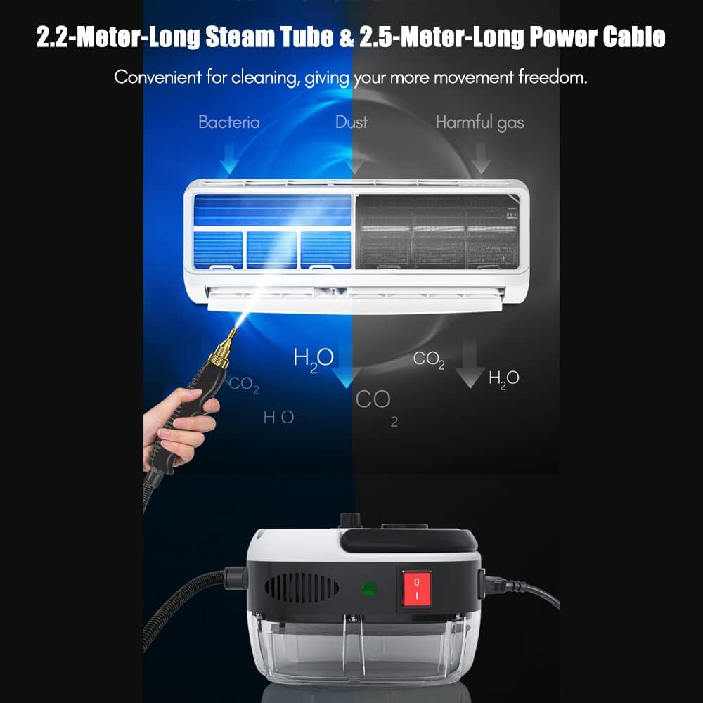 2500W Portable Handheld Steam Cleaner, High Temperature Pressurized Steam Cleaning Machine with Brush Heads for Kitchen Furniture Bathroom Car, US Plug 110V (White)