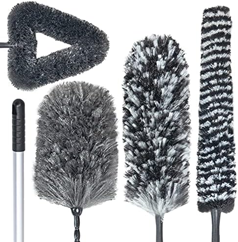 Feather Duster Kit with 5.6ft Extension Pole, 4 Dusting Brush by Rocktex