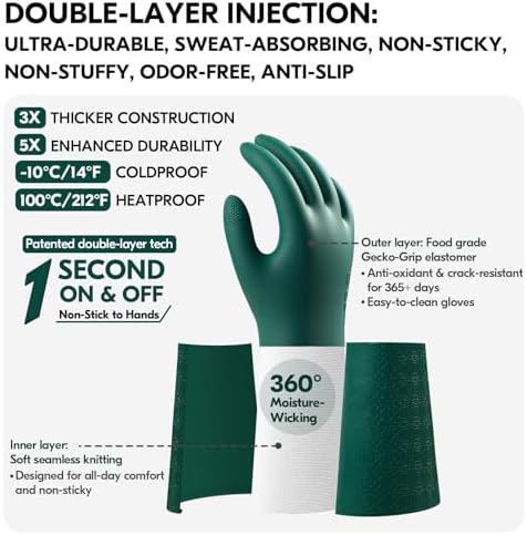 Vgo... Household Cleaning Gloves, Double-layer, Lined Dishwashing Gloves - Image 2