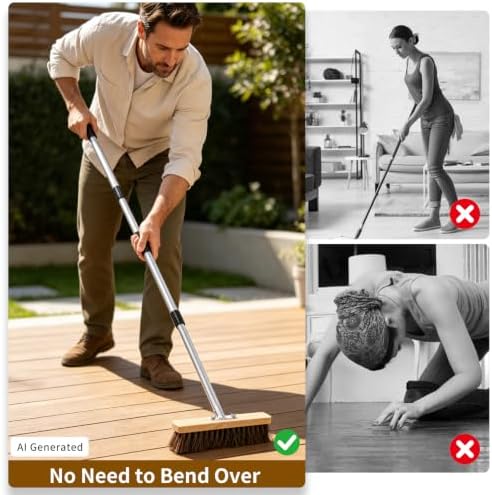 Heavy Duty Deck Brush with Long Handle, Stiff Natural Palmyra Bristles - Image 6
