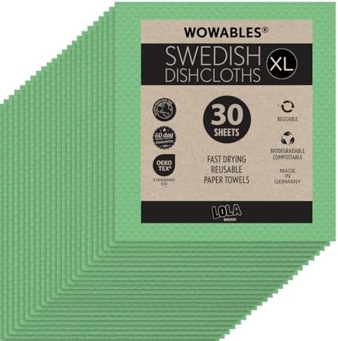 Swedish Dishcloths for Kitchen XL, 30 Sheet Roll, Biodegradable & Compostable by LolaProducts