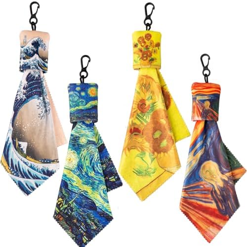 Glasses Cleaning Cloth, Microfiber Eyeglass Cleaner Art Design Keychain 4PCS by Seabbo