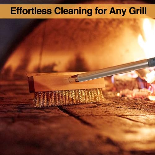 Commercial Aluminum Pizza Oven Brush w/Scraper & Brass Bristles - Image 6