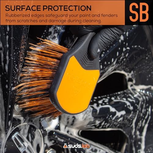 Suds Lab Wheel Spoke Brush, Rubberized Handle, Soft Bristle, Rim Cleaner - Image 2