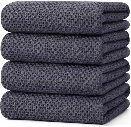 Kitinjoy 100% Cotton X‑Large 4-Pack Kitchen Towels, Dark Grey by Kitinjoy