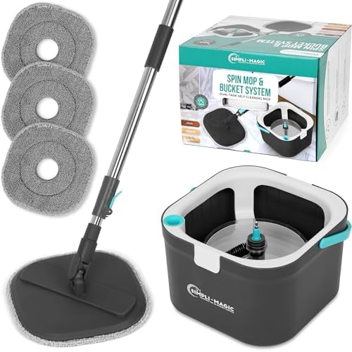 Simpli-Magic 360° Square Spin Mop and Bucket System – Dual Compartment by Simpli-Magic