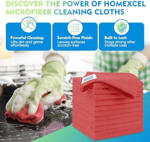 HOMEXCEL Red Microfiber Cleaning Cloth 12 Pack, 12.5 x 12.5 inch Microfiber - Image 2