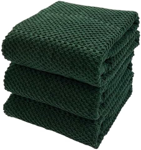 Dark Green Kitchen Hand Dish Towels, 100% Cotton by SerafinaHome