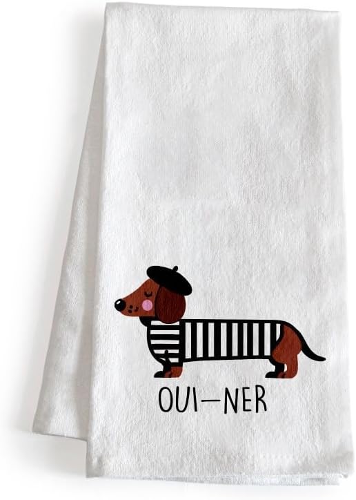 Ouiner Dachshund Kitchen Towel 18x24 Inch, Weiner Dog Funny Tea Towel by MainEventUSA