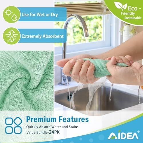 AIDEA Kitchen Dishcloths, 24 PK Reusable Dish Towels Coral Fleece 6"x10.4" - Image 2
