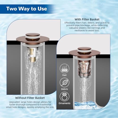 Hibbent Upgraded 3 in 1 Bathroom Sink Drain Strainer, Pop Up Stopper - Image 3