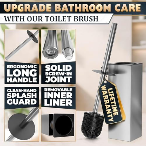 Silver Toilet Brush and Holder Set, Freestanding - Image 4