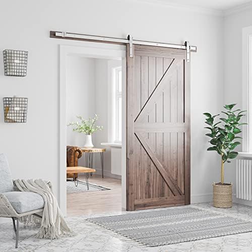 SMARTSTANDARD 7 Feet Brushed Nickel Barn Hardware Kit, Fit 42" W Door - Image 3