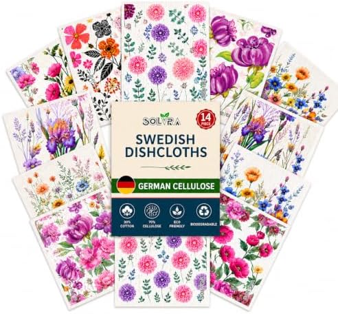 14 Pcs Flower Print Swedish Dishcloths by Solvra