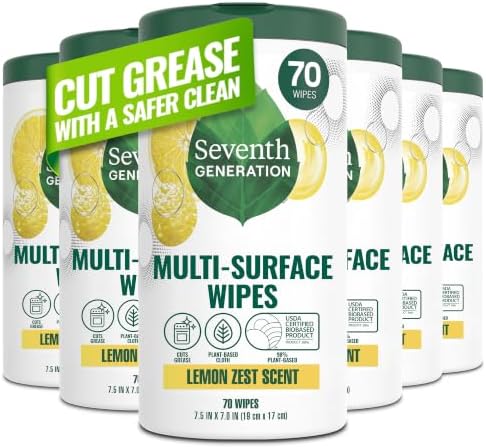 Seventh Generation Multi Surface Wipes Lemon Zest scent Pack of 6 All Purpose by SeventhGeneration