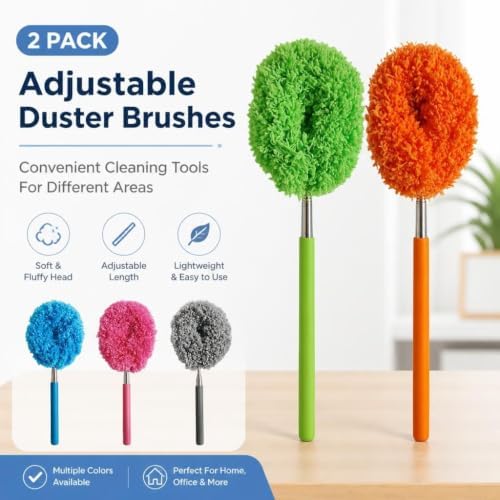 2 Pcs Adjustable Ceiling Fan Cleaner Brush Extendable Duster Brush Long Handle - Image 4
