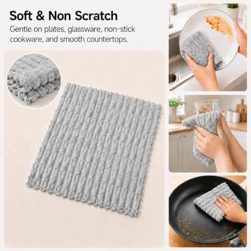 kimteny Microfiber Dish Cloths for Washing Dishes 12 Pack, Light Grey - Image 4