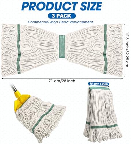 Eccliy 3 Pack Commercial Mop Head Replacement, Cotton String - Image 2