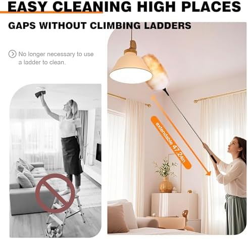 Lambswool Feather Duster with Extension Pole up to 57.5inch, Extendable Feather - Image 4