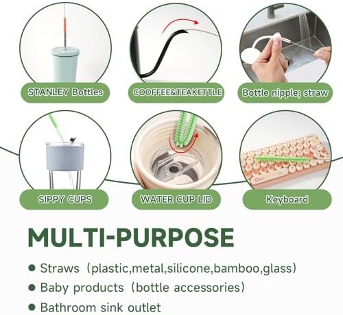 9PCS Reusable Long Colored Straw Cleaner Brush Set 12" Bendable - Image 5