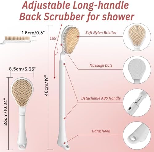 Back Scrubber for Shower & Silicone Bath Glove Set, 19’’ Detachable Long Handle - Image 2