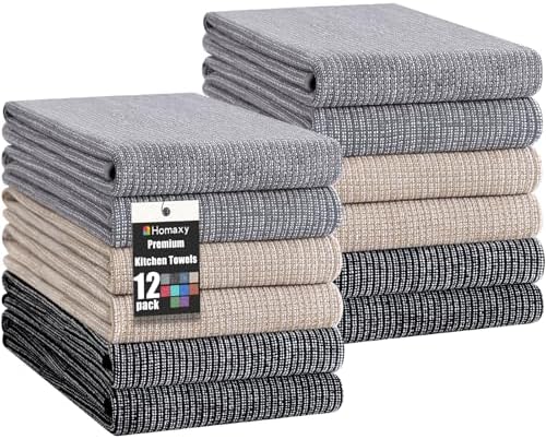 Homaxy 380 GSM Cotton Premium Kitchen Towels 12 Pack by Homaxy