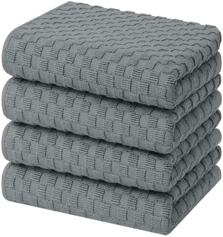 Homaxy 100% Cotton Terry Kitchen Towels, Dark Grey by Homaxy