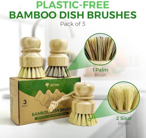 AIRNEX Bamboo Dish Brush Set of 3 - Image 2