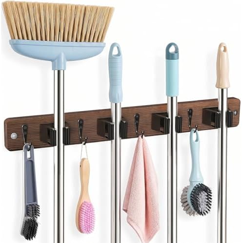 Broom Holder Wall Mount, 4 Holders 4 Hooks Mop and Broom Organizer by AceMining