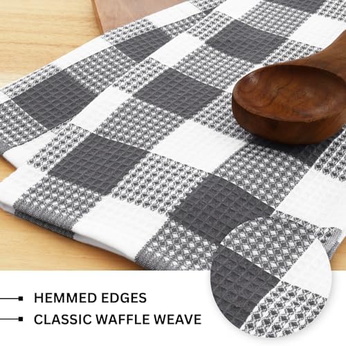 Waffle Weave Plaid Dish Cloth, DishTowel 15x25"S/6 - Image 3