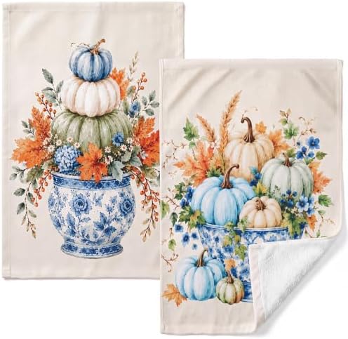 2 Pcs Fall Kitchen Towels Orange Blue Pumpkin Towels by Unknown