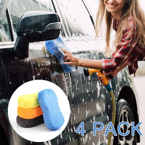 4 Pcs Large Microfiber Car Wash Sponges, 8.9 x 4.7 Inch - Image 6